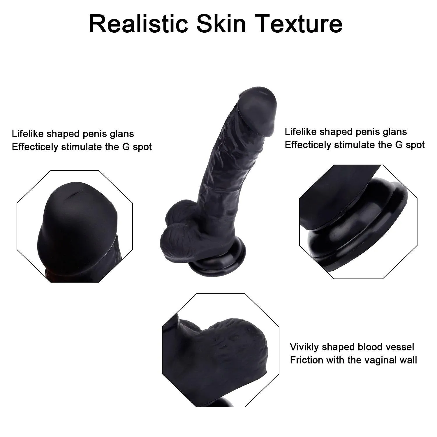 7.87 inch Lifelike Huge Silicone Dildo-Black Anal Prostate Play