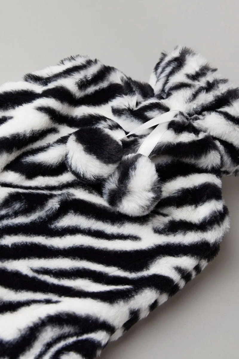 Black Animal Print Zebra Print Hot Water Bottle