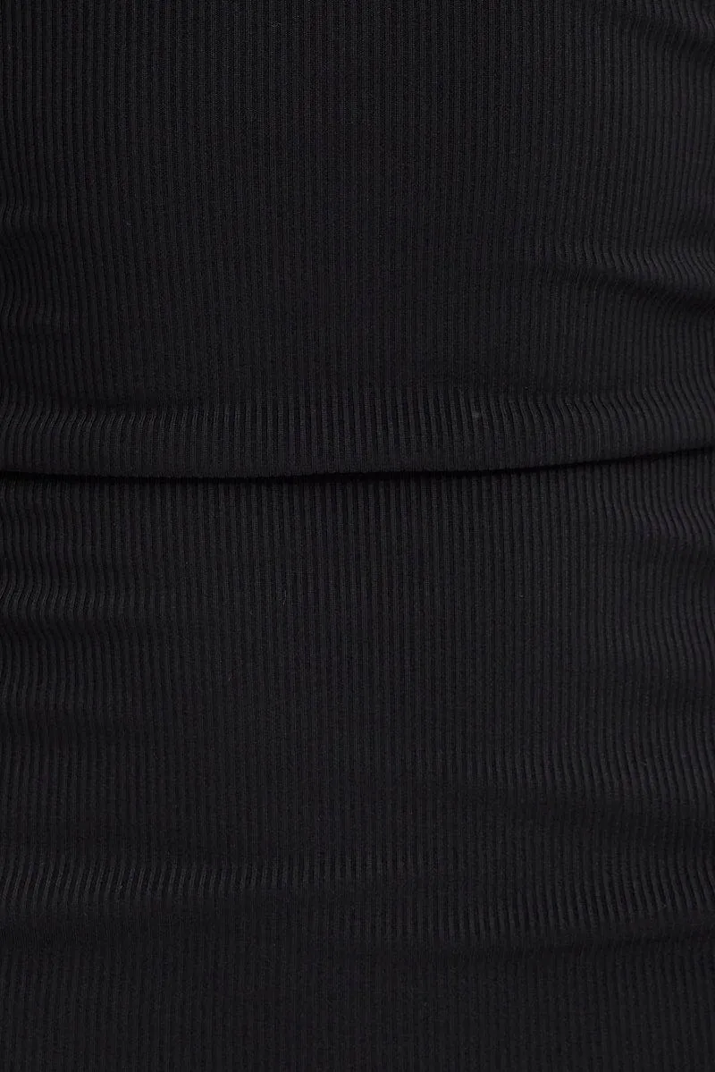 Black Bodycon Dress Long Sleeve Collared Rib