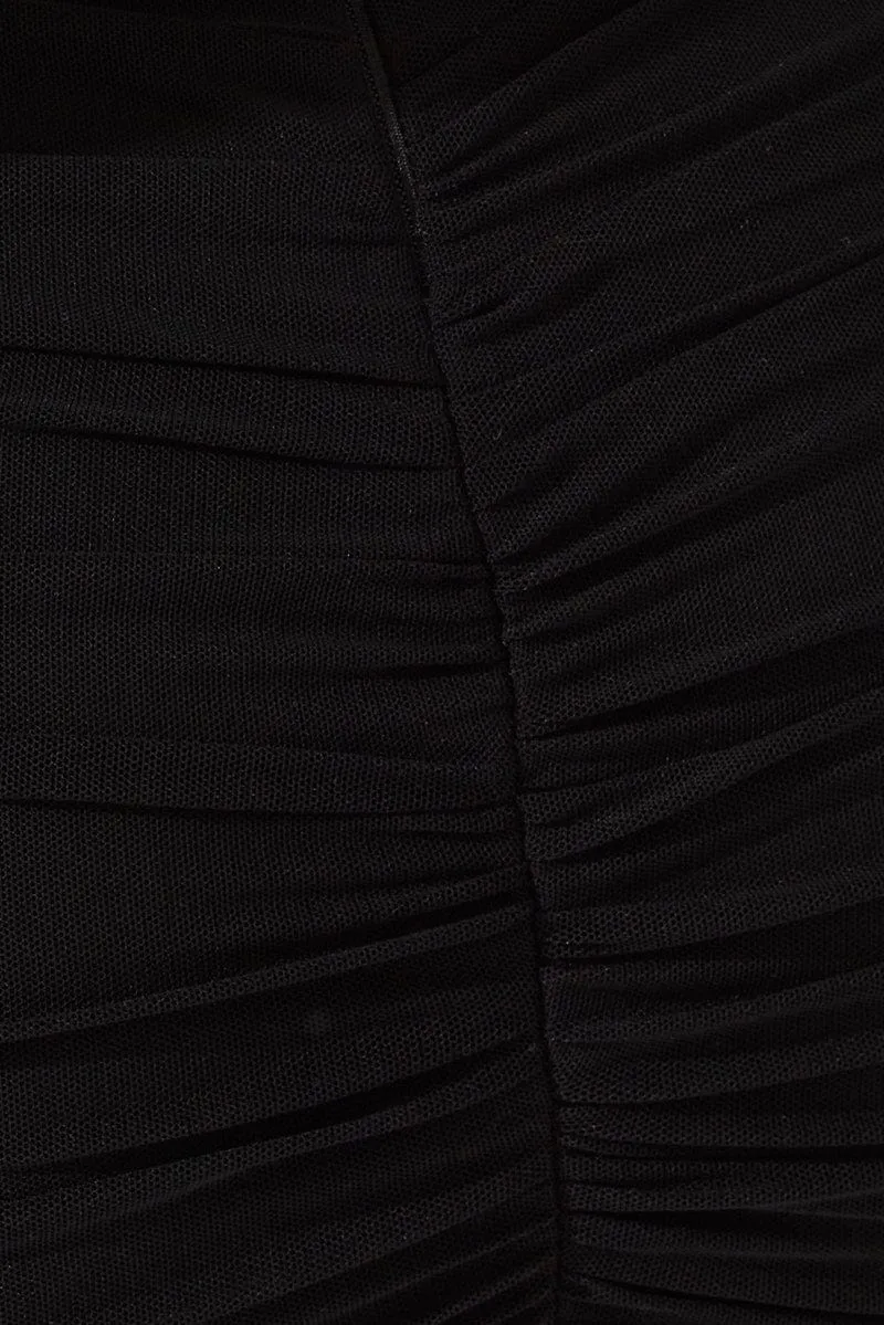 Black Bodycon Dress Ruched Mesh