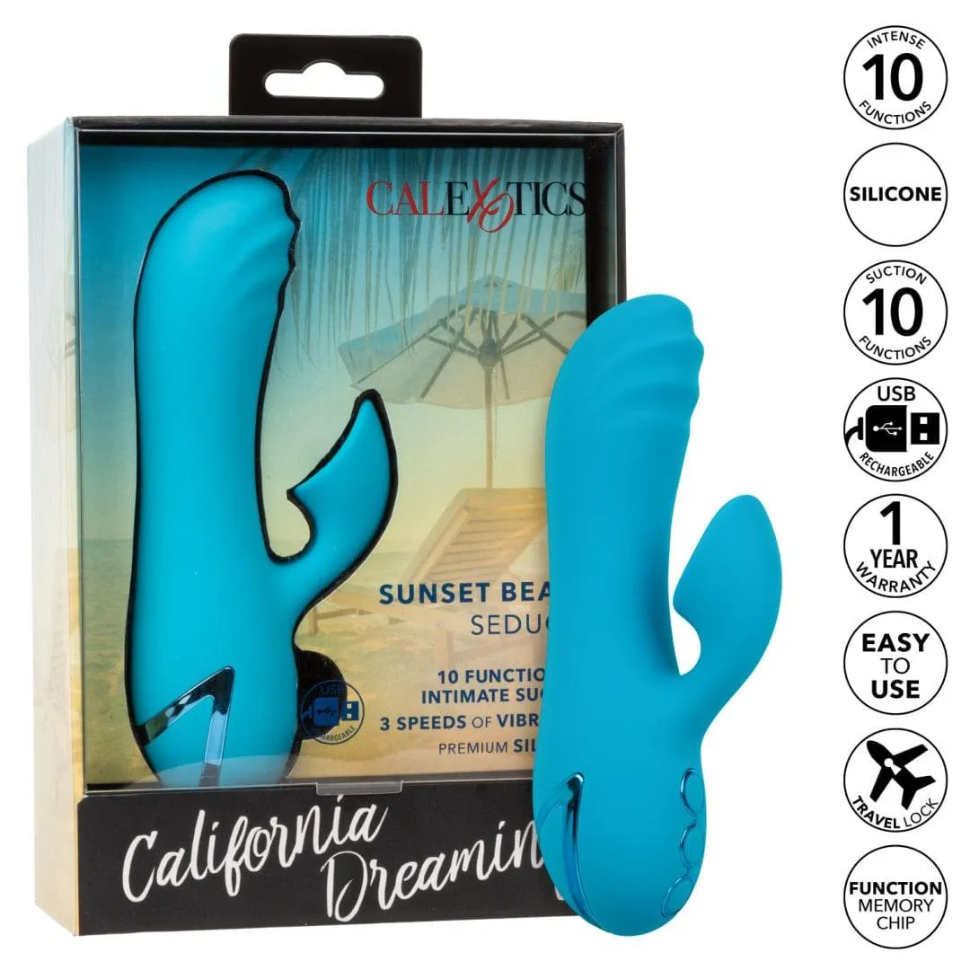 California Dreaming Sunset Beach Seducer Clit Sucking Mini Rabbit Vibrator - Blue