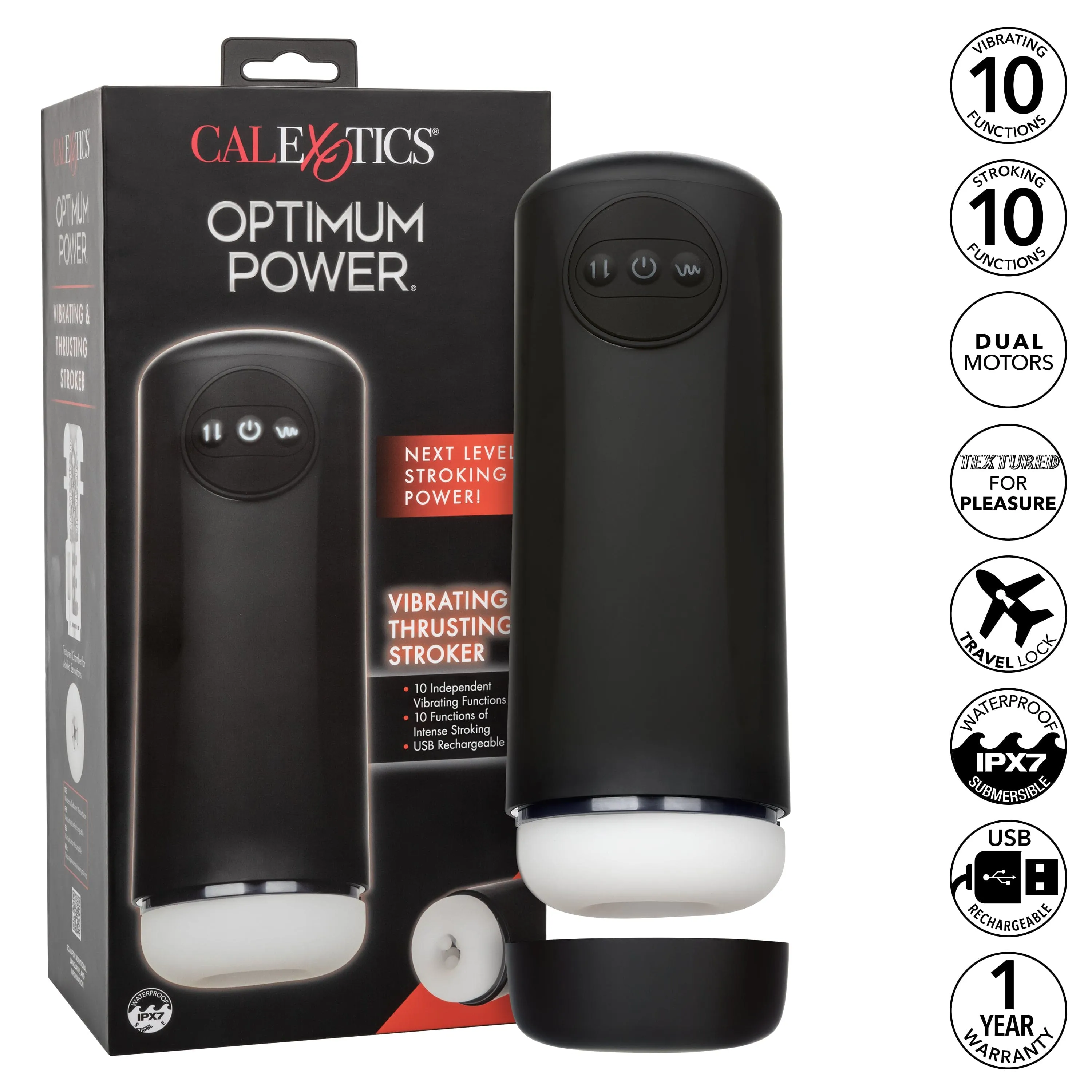 California Exotics - Optimum Power Vibrating and Thrusting Stroker Masturbator (Black)