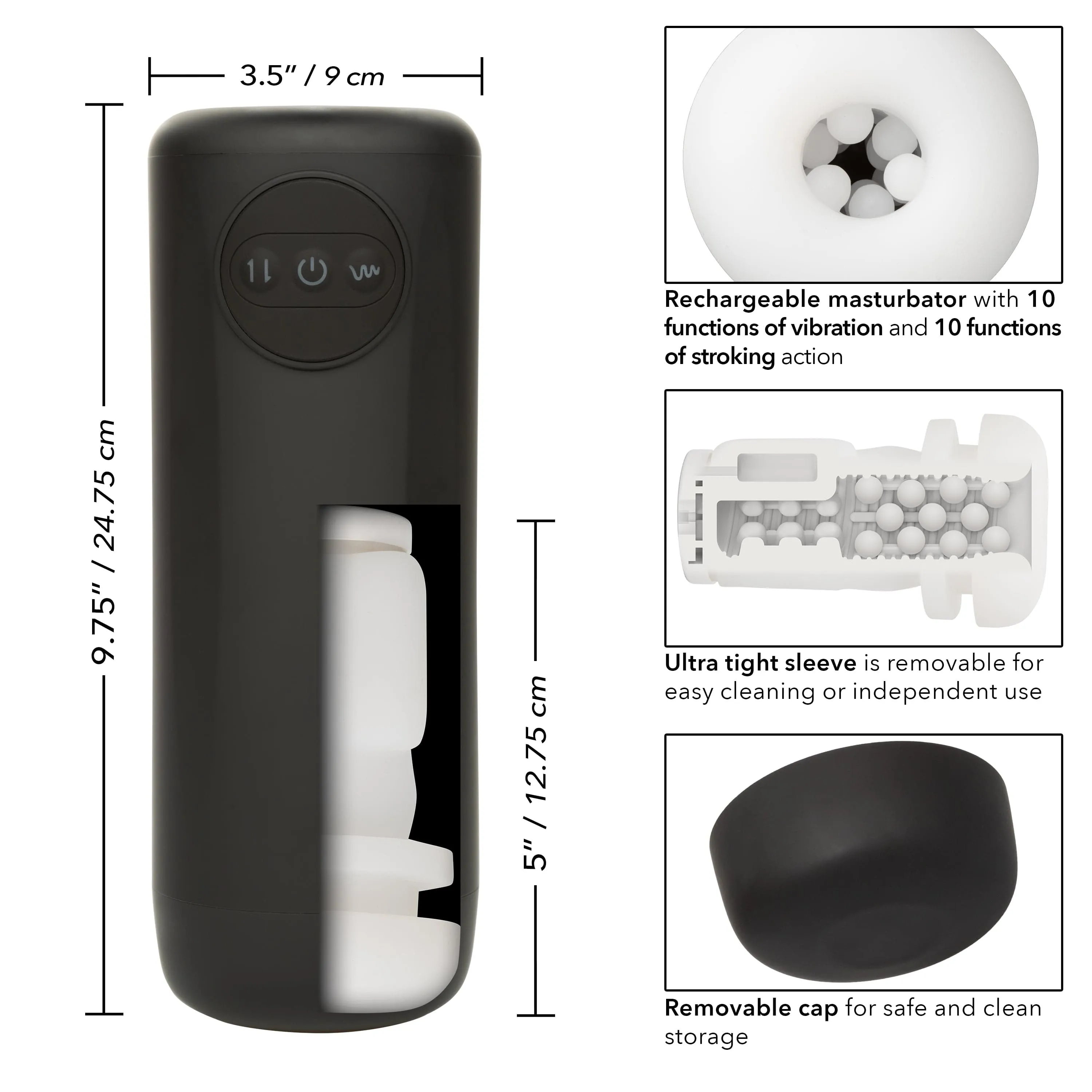 California Exotics - Optimum Power Vibrating and Thrusting Stroker Masturbator (Black)