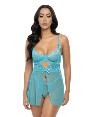 Emma Underwire Lace & Mesh Flyaway Babydoll
