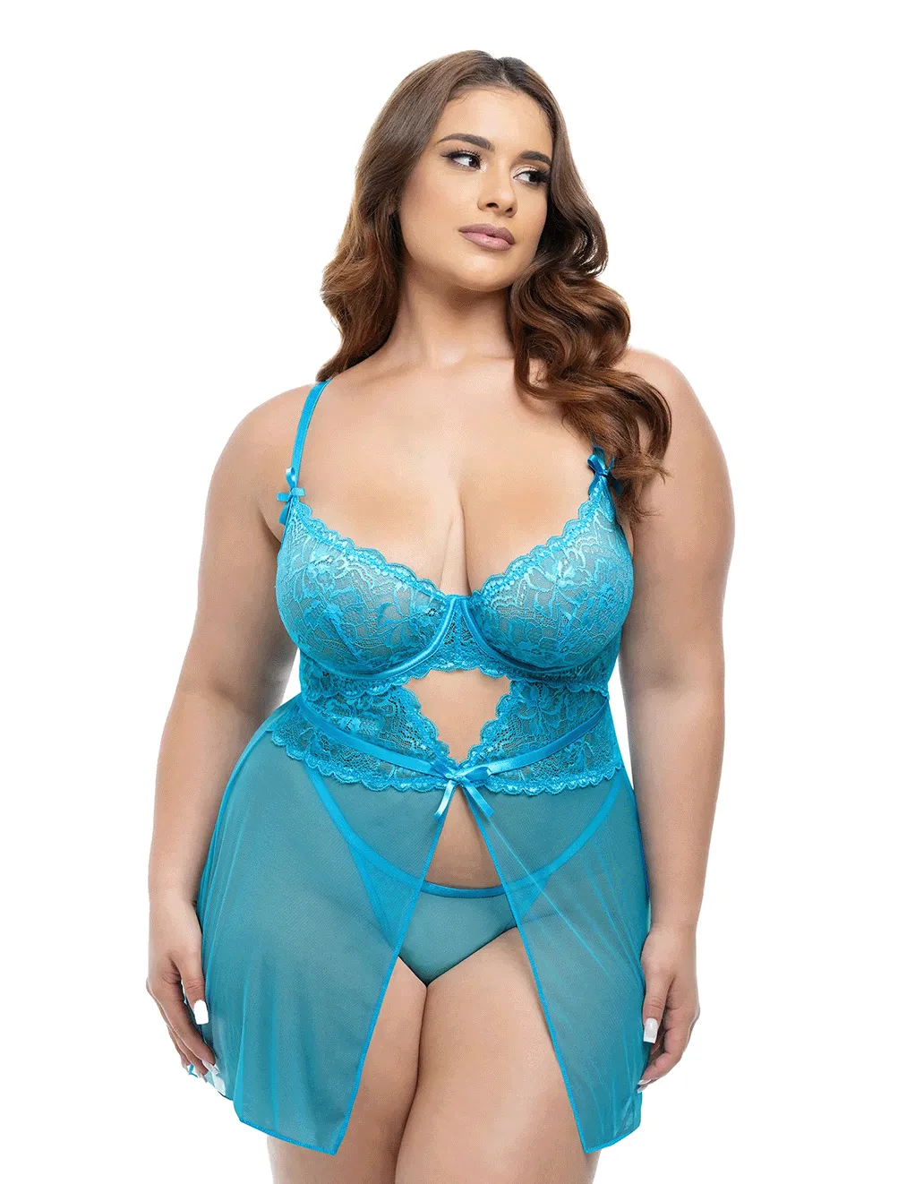 Emma Underwire Lace & Mesh Flyaway Babydoll