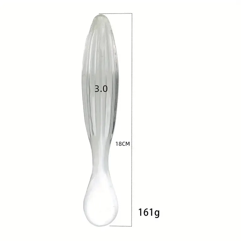 Ergonomic Handle Clear Glass Anal Plug G-Spot Massager With Ribbed Texture