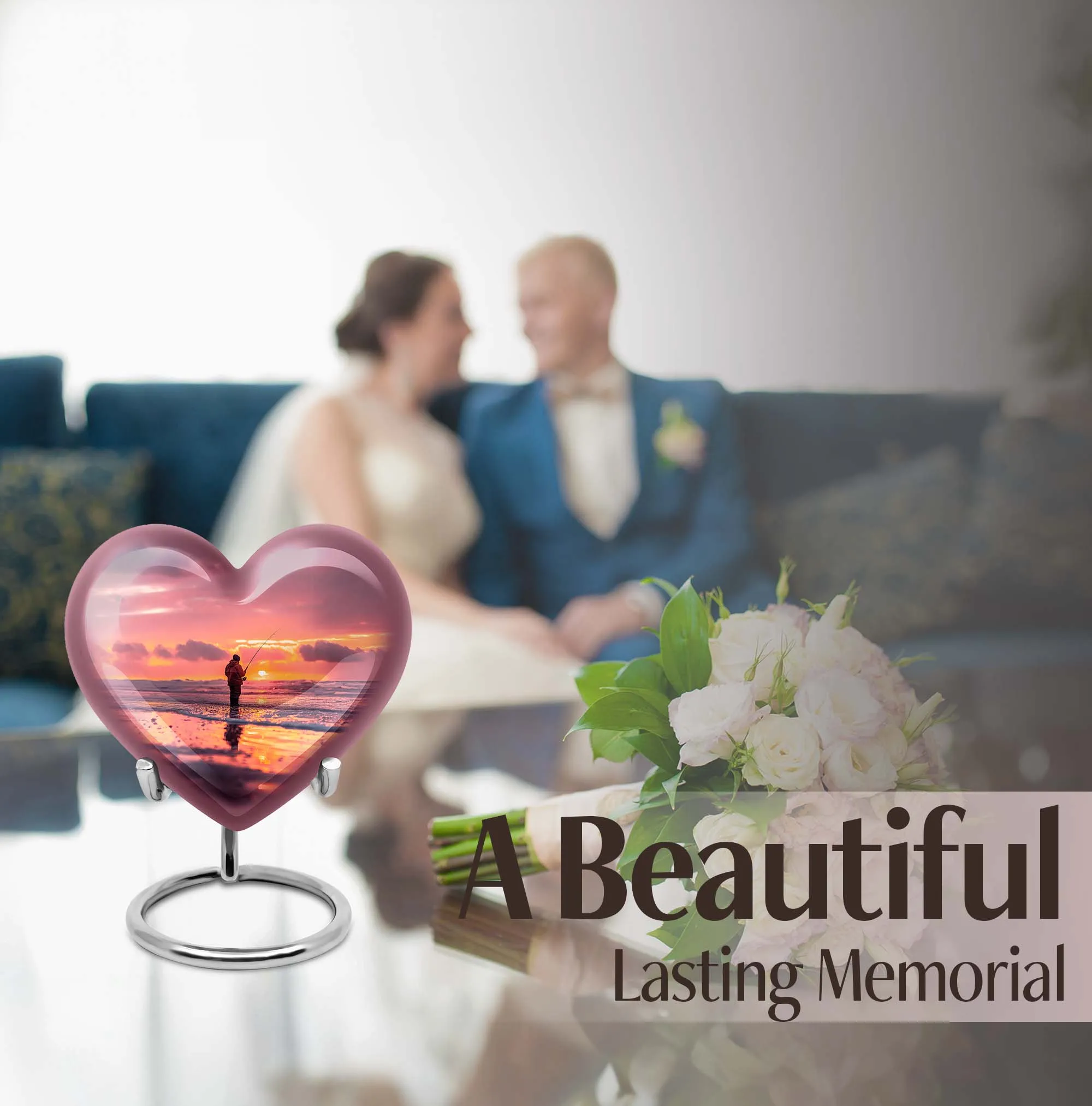 Fishing Urn: Heart Themed Cremation Vessel for Women - Memorial Urn