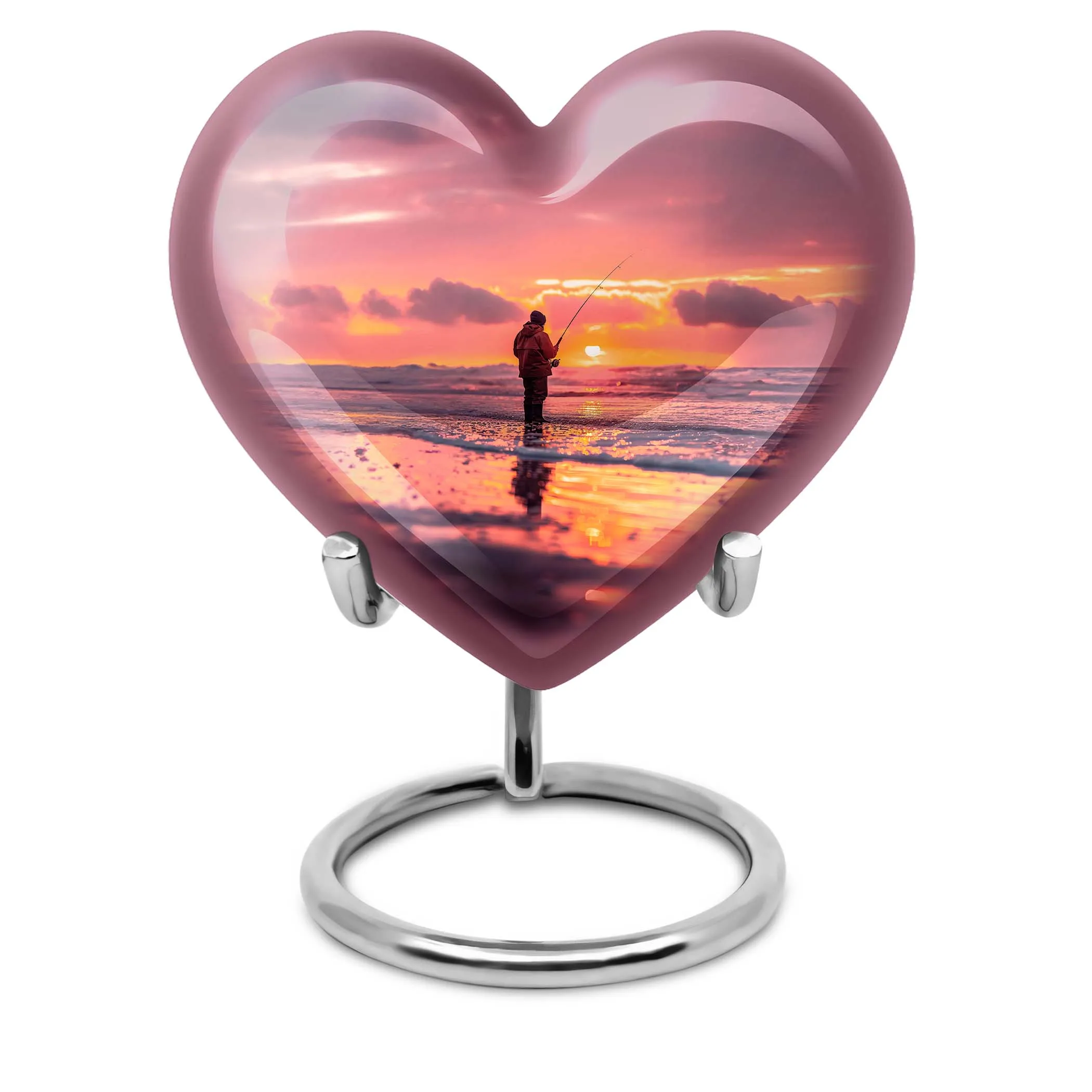 Fishing Urn: Heart Themed Cremation Vessel for Women - Memorial Urn