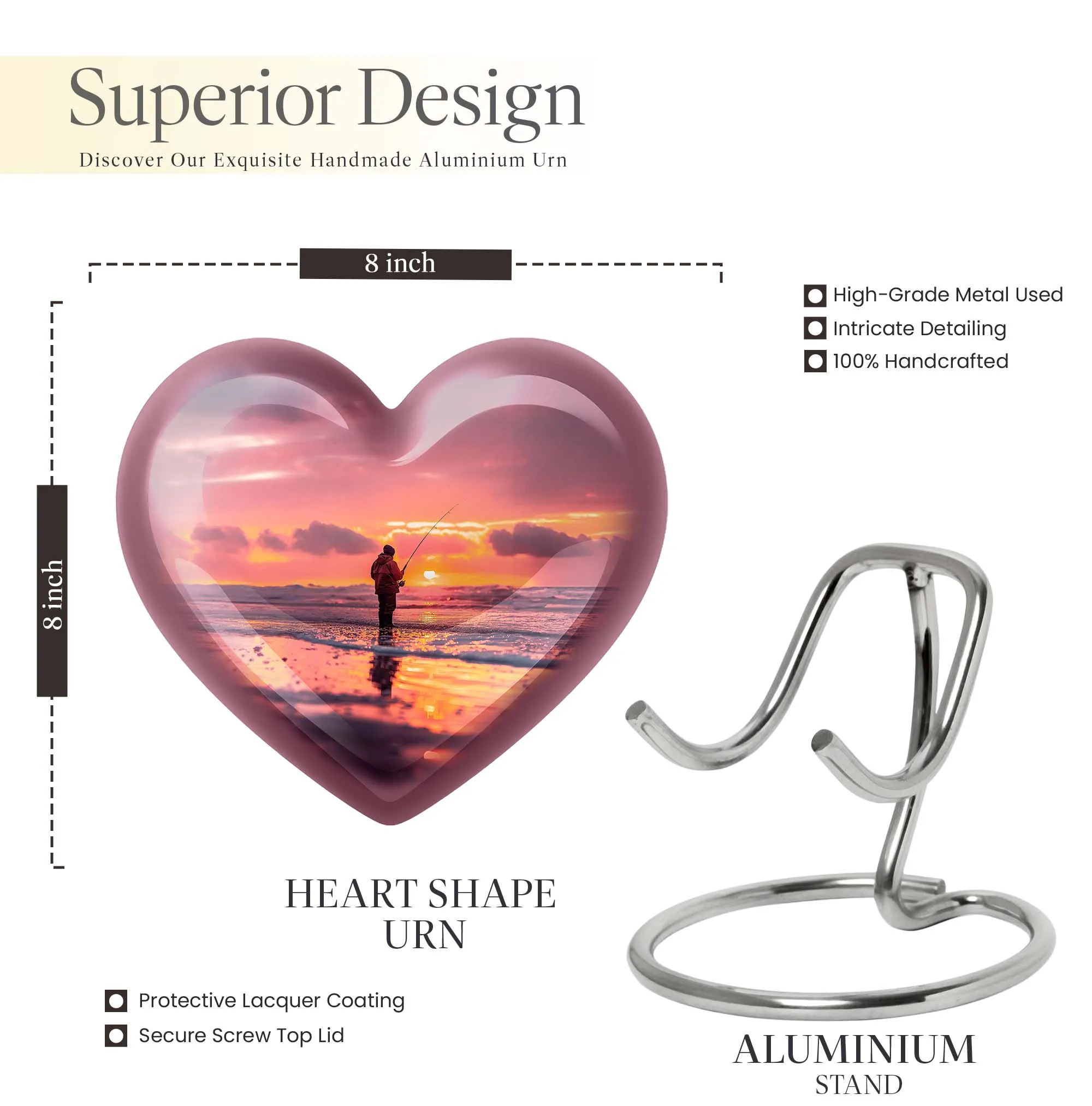 Fishing Urn: Heart Themed Cremation Vessel for Women - Memorial Urn