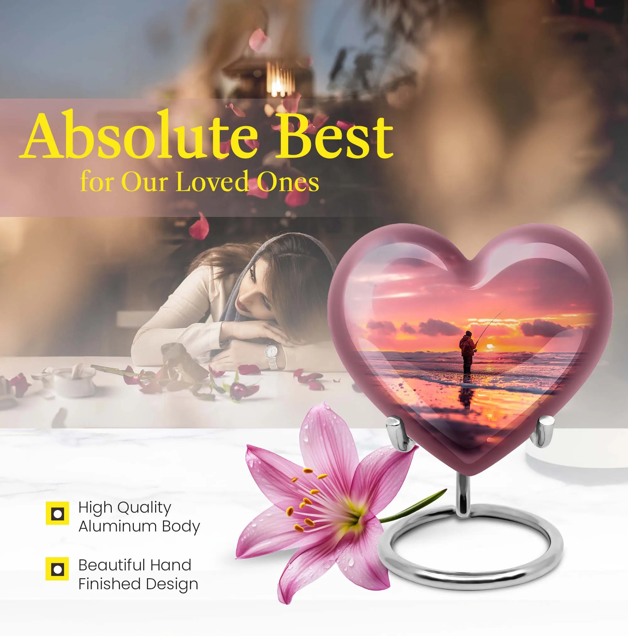 Fishing Urn: Heart Themed Cremation Vessel for Women - Memorial Urn