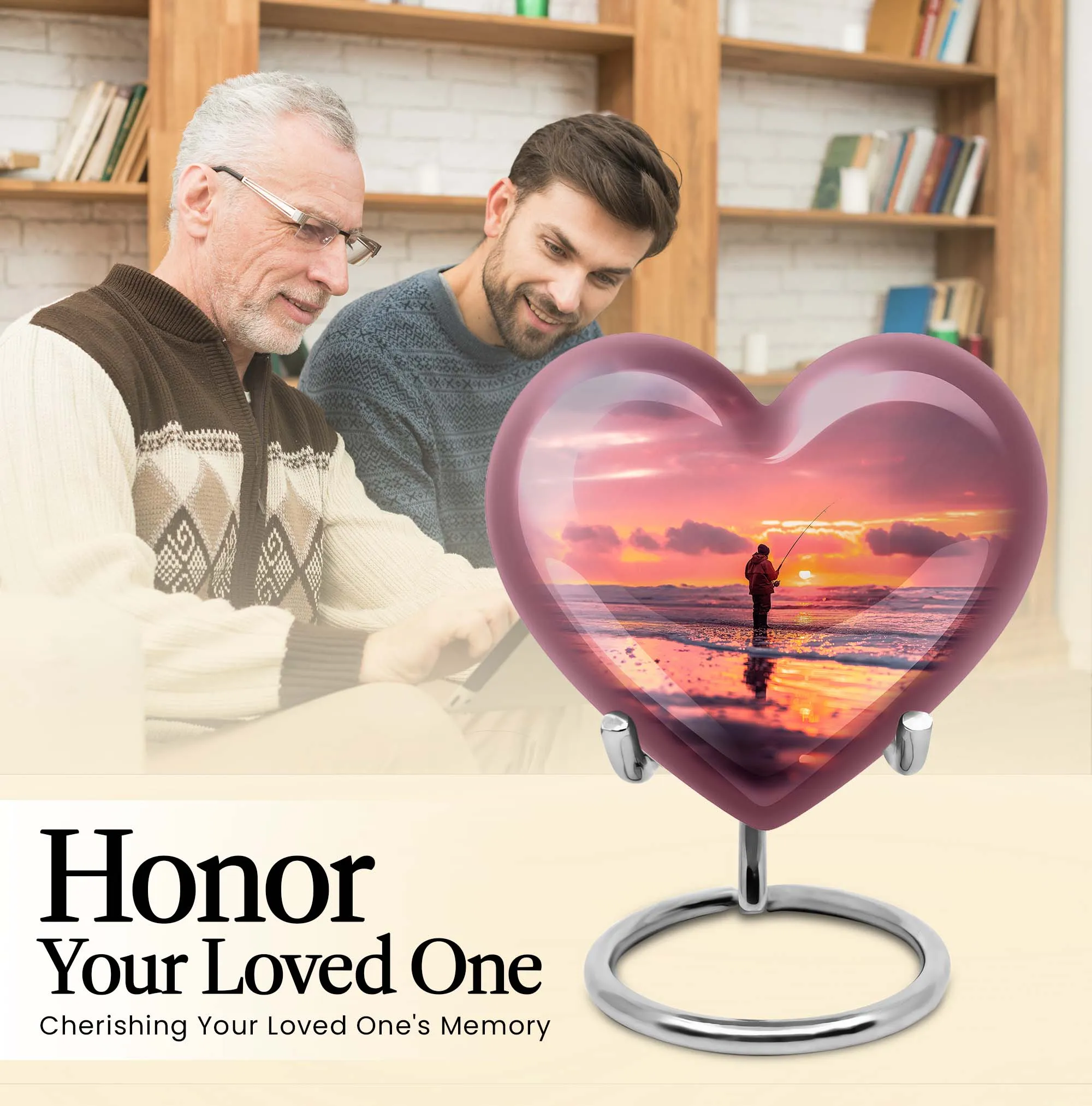 Fishing Urn: Heart Themed Cremation Vessel for Women - Memorial Urn