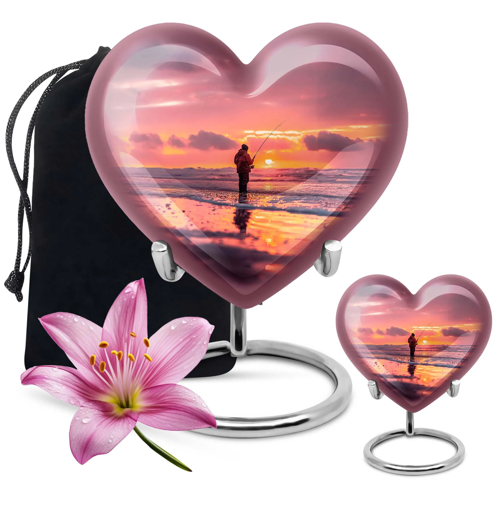 Fishing Urn: Heart Themed Cremation Vessel for Women - Memorial Urn