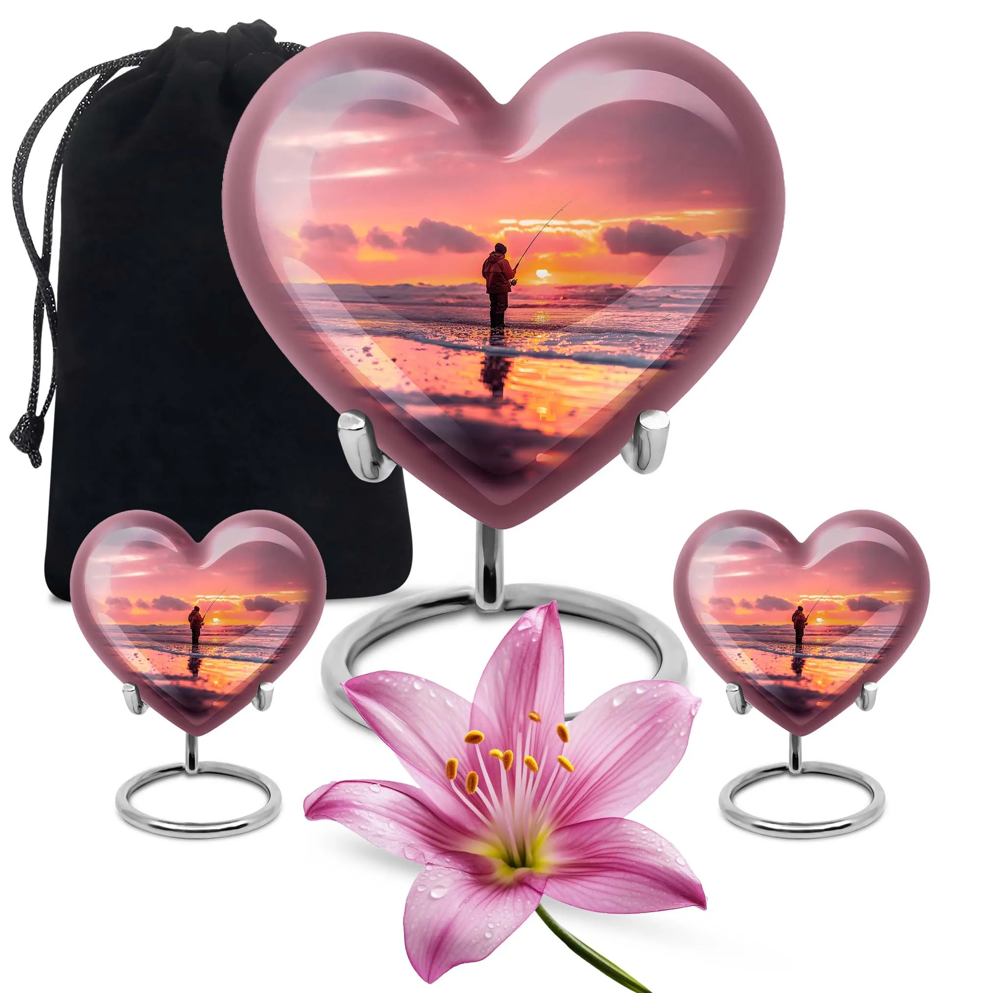 Fishing Urn: Heart Themed Cremation Vessel for Women - Memorial Urn