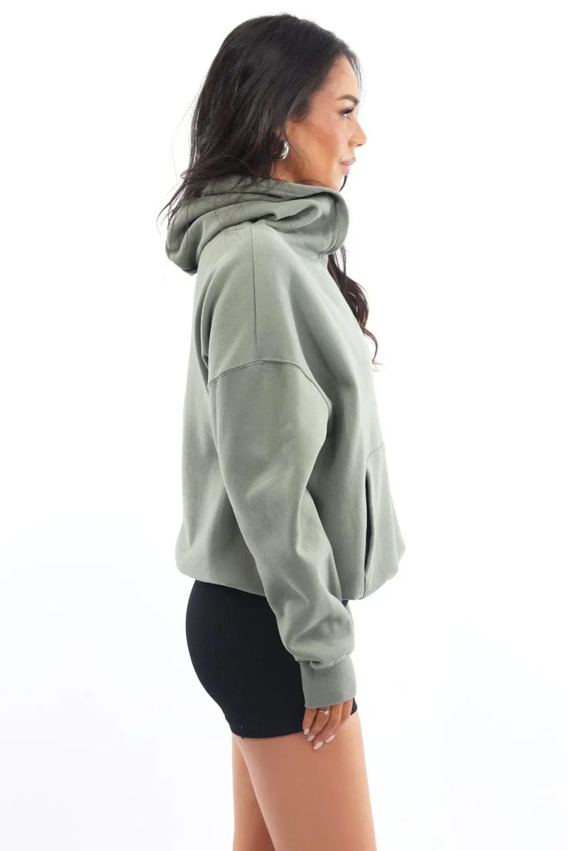 Green Hoodie Sweater Long Sleeve