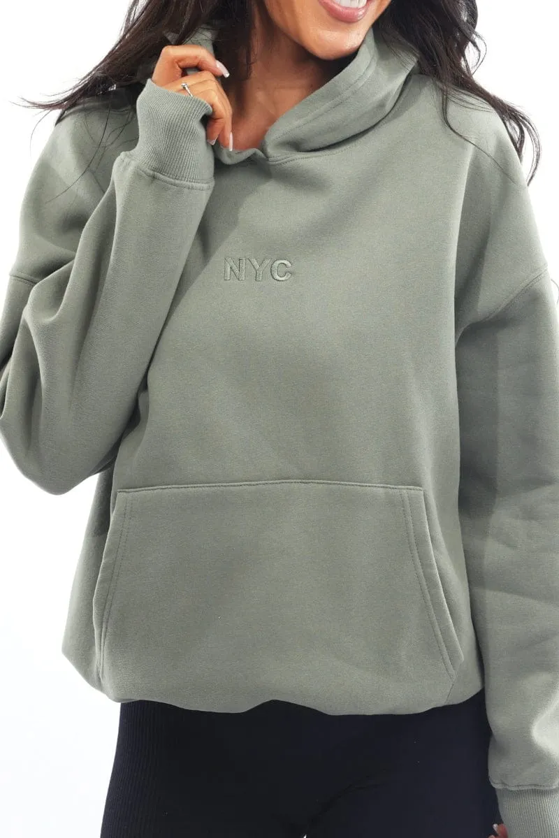 Green Hoodie Sweater Long Sleeve