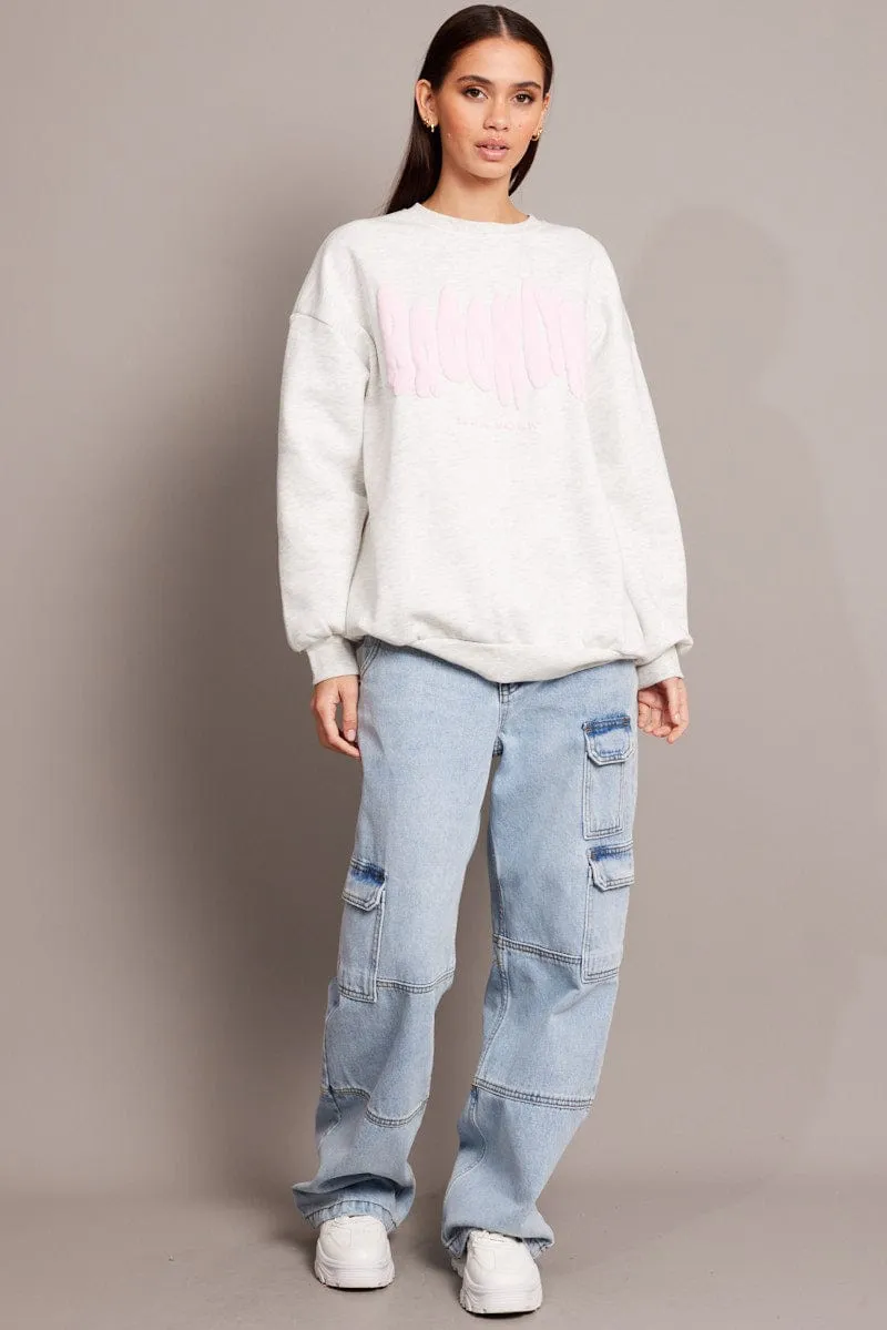 Grey Graphic Sweater Long Sleeve