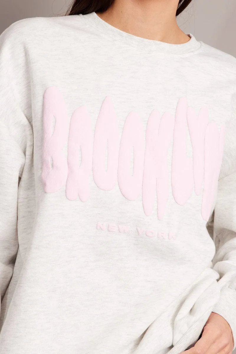 Grey Graphic Sweater Long Sleeve
