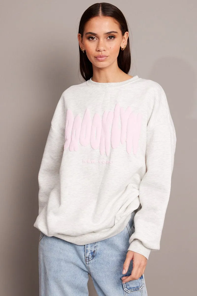 Grey Graphic Sweater Long Sleeve