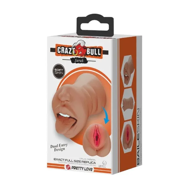 Masturbator dublu CRAZY BULL SARAH. cu simulare orală și vaginală realistă. rezistent la apă. lungime 18 cm