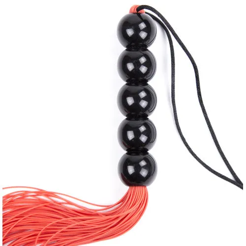 Red Mini silicone flogger with 6 beads handle 22 cm