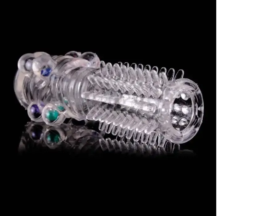 Reusable Condom Textured With Beads Extender Sleeve Penis Cover Cock Ring Dildo Sex Toys for Men