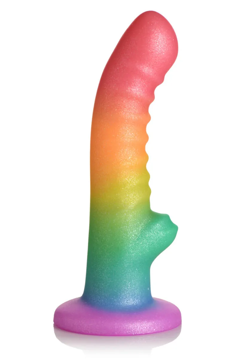 Ribbed Silicone Rainbow Dildo
