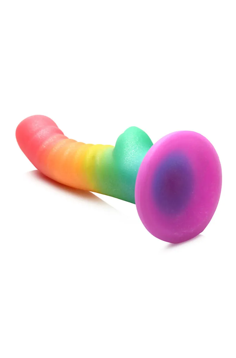 Ribbed Silicone Rainbow Dildo
