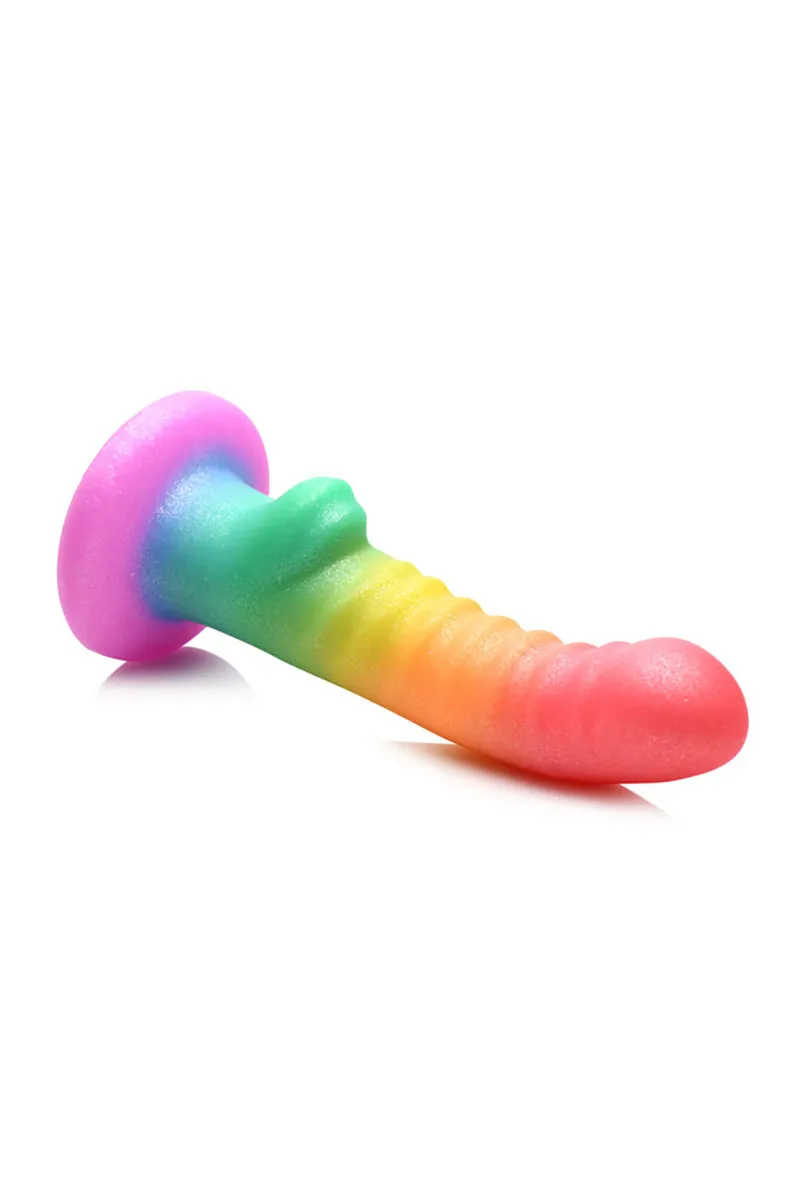 Ribbed Silicone Rainbow Dildo