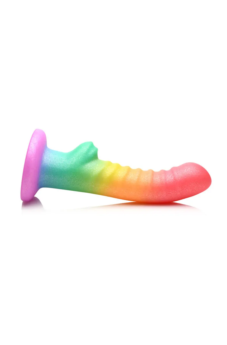 Ribbed Silicone Rainbow Dildo