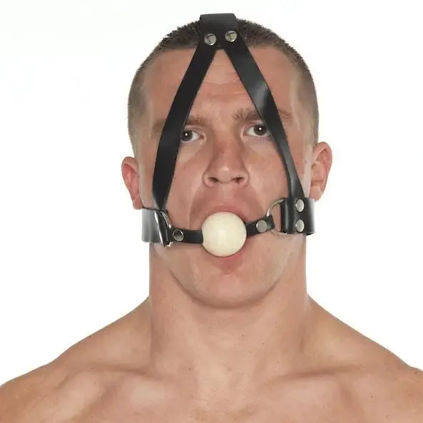 Rimba Black Leather Gag with Wooden Ball and Headstrap