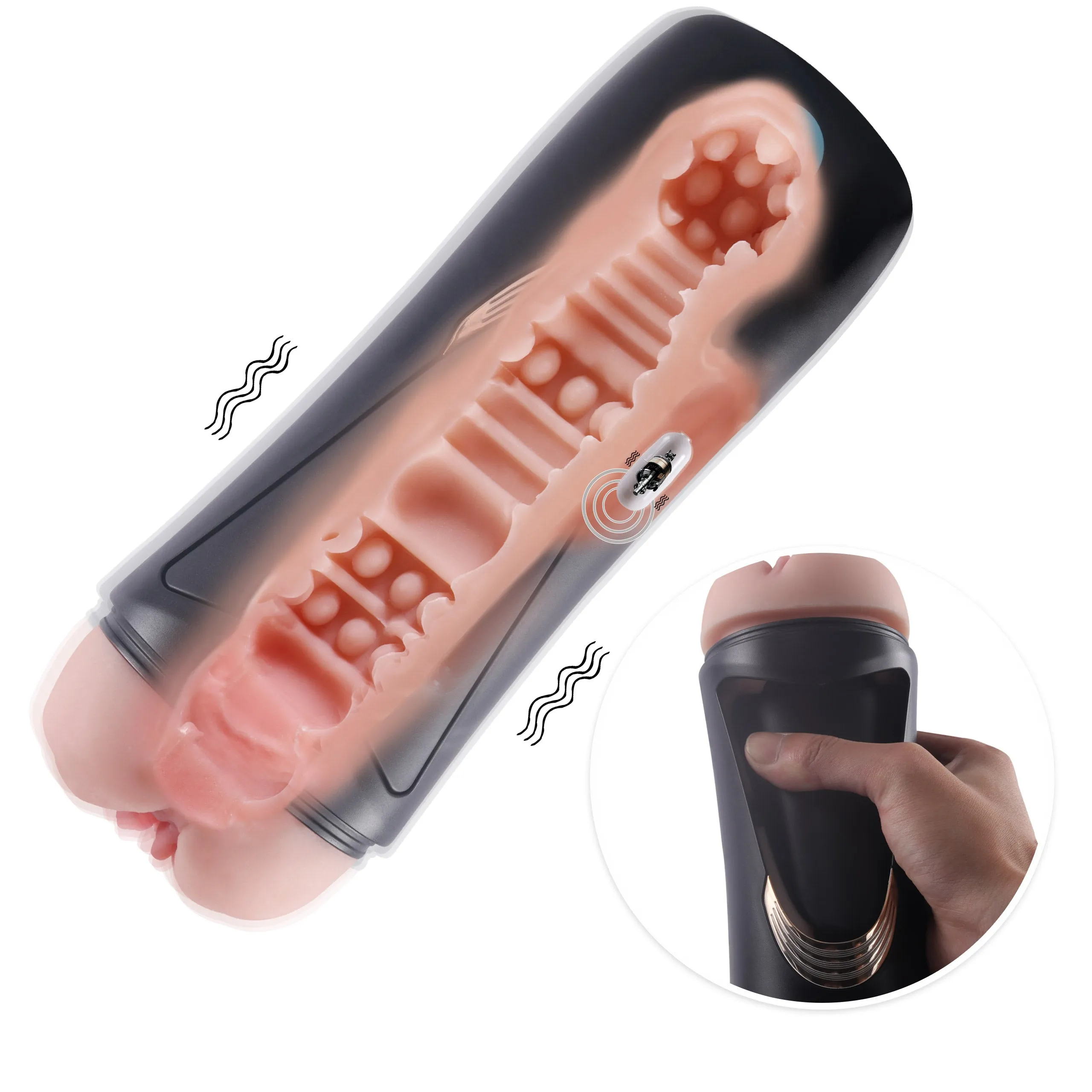 Shaking Masturbator Cup Realistic Textured Pocket Pussy