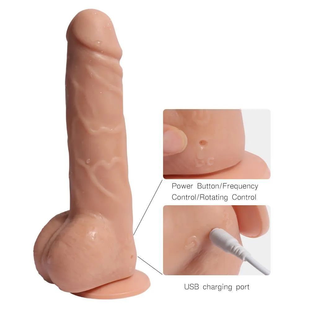 Silicone Rotating Dildo 10 Meters Remote Control Distance 20 Speeds Vibrating Dildo