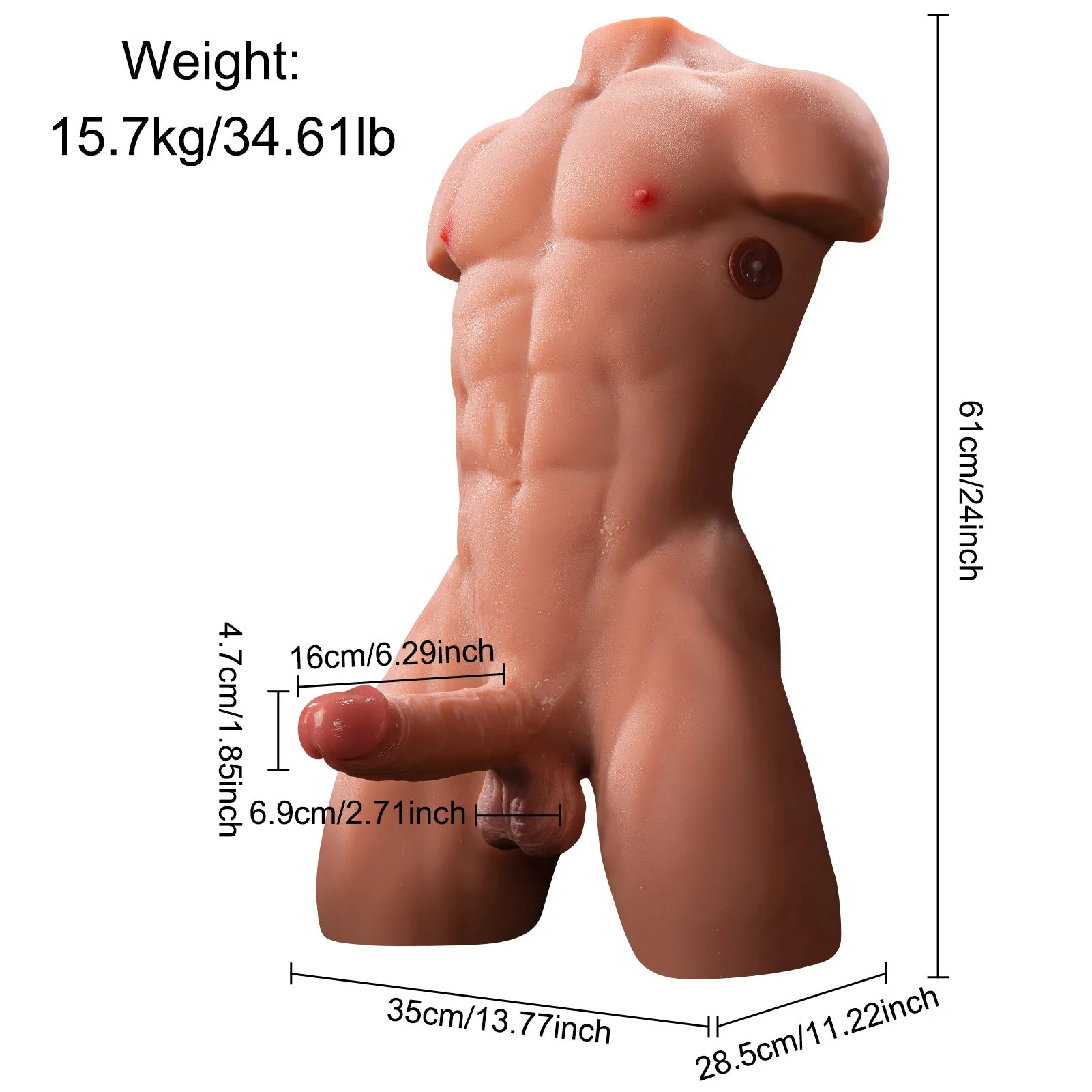 Tom: 34.61lb Thrusting Vibrating Male Torso Sex Doll with Dynamic Motion Technology