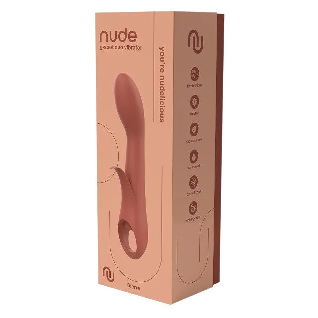 Vibrator DREAMTOYS Nude Sierra G-Spot Duo. pentru stimularea clitorisului și punctului G. 10 funcții de vibrație. cărămiziu