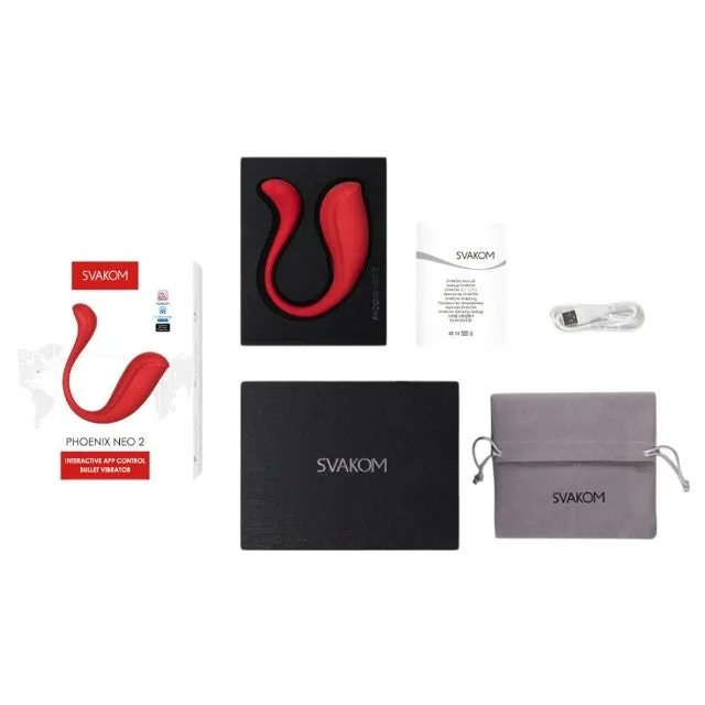 Vibrator dublu SVAKOM Phoenix Neo 2. cu control prin aplicație. 11 funcții de vibrație. funcție interactivă cu camera web. roșu