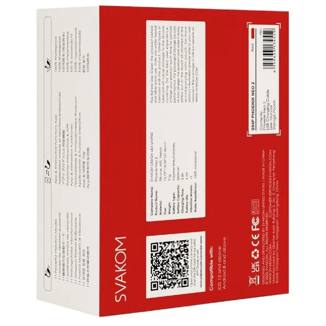 Vibrator dublu SVAKOM Phoenix Neo 2. cu control prin aplicație. 11 funcții de vibrație. funcție interactivă cu camera web. roșu