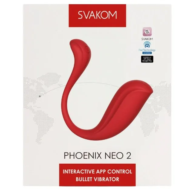 Vibrator dublu SVAKOM Phoenix Neo 2. cu control prin aplicație. 11 funcții de vibrație. funcție interactivă cu camera web. roșu