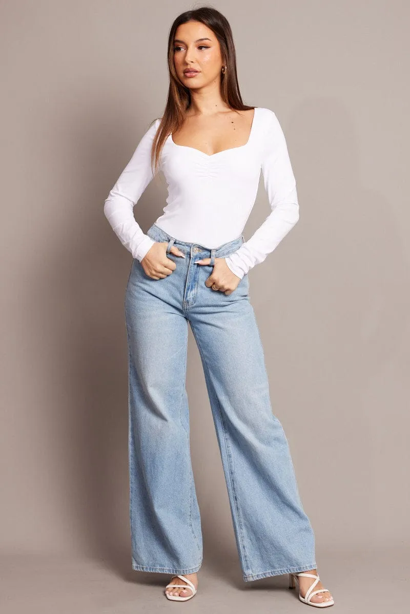 White Bodysuit Long Sleeve Square Neck