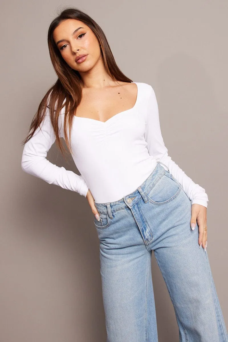 White Bodysuit Long Sleeve Square Neck