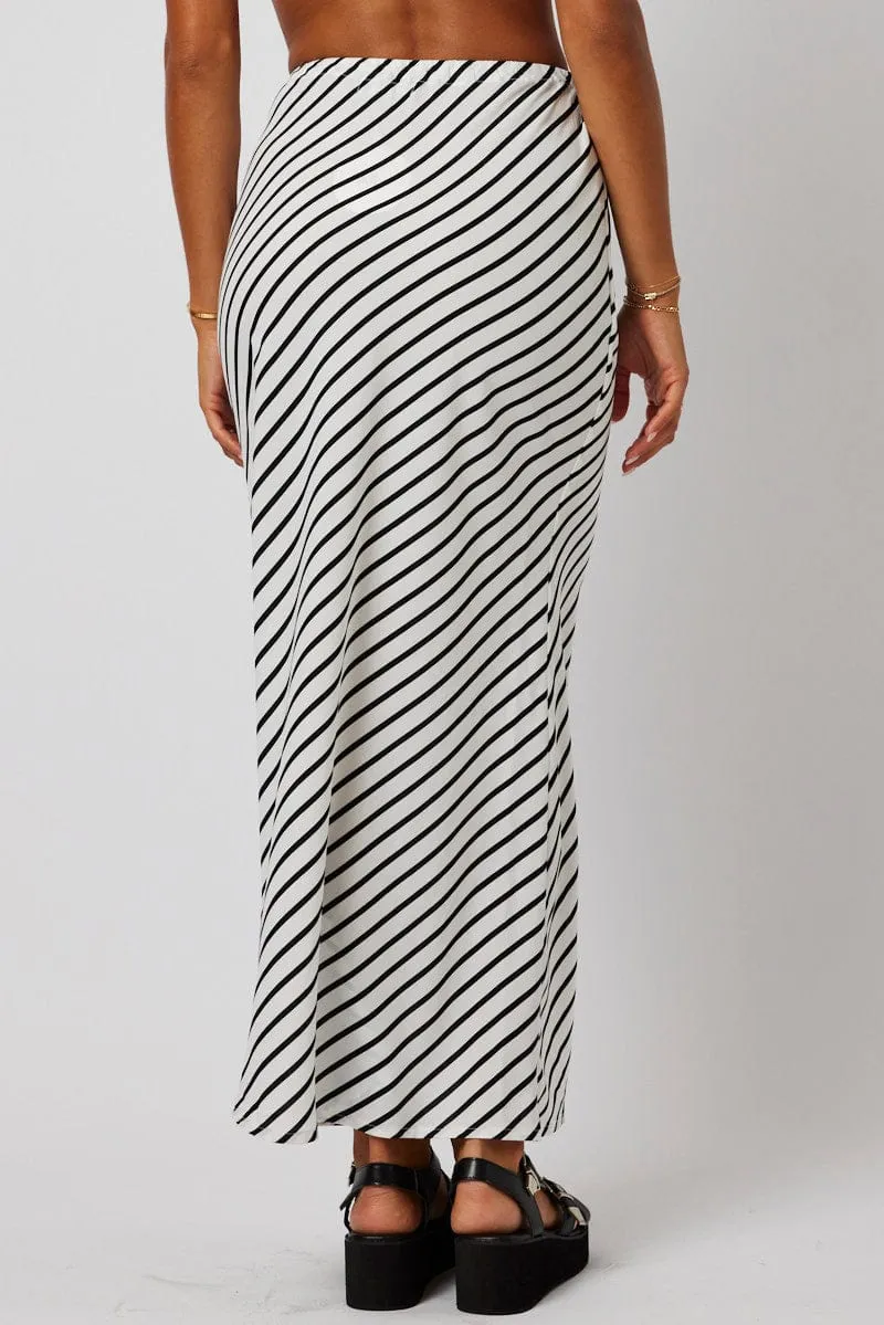 White Stripe Slip Skirt Maxi Drawstring Waist